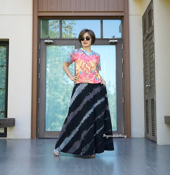 Boho Tie Dye Cotton Flare Skirt: Plus Size Festival Clothing