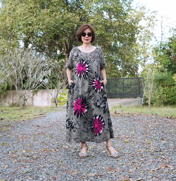 Boho Tie Dye Scoop Neck Dress Hippie Tie Dye Dress Plus Size Tie