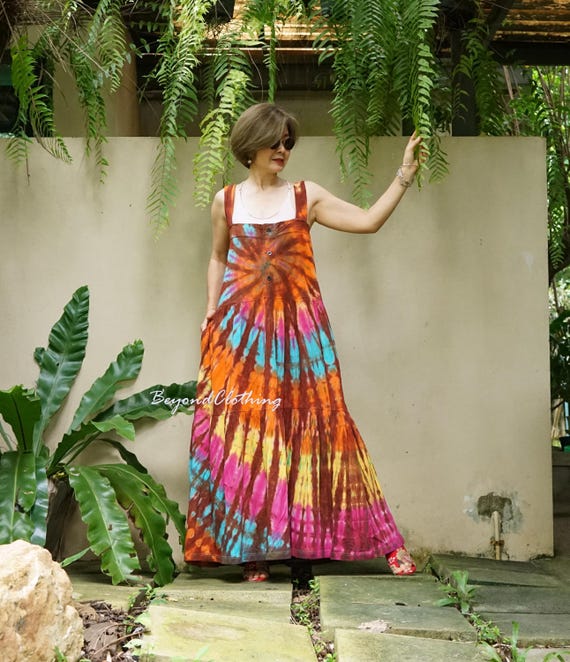 tie dye cotton maxi dress Cotton Tie dye dress with pockets