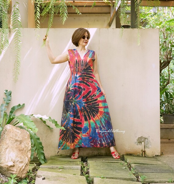 tie dye summer dress Tie-Dye Rainbow layered maxi with tie tassels SHEIN Orange Tie Dye Floral
