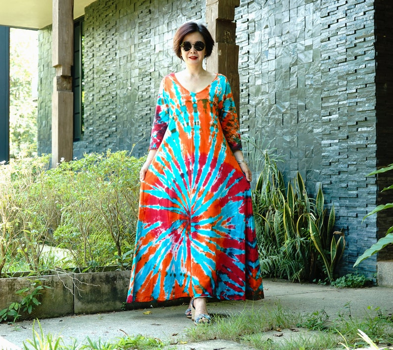 New Funky Hippie Tie Dye Rainbow Dress Festival Clothes up to Plus Size