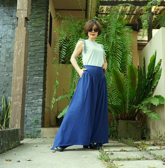Wonderful Day - Boho Funky Wide Leg Asymmetrical Hem Navy Blue Rayon Mix  Linen Pants Extravagant Pantspalazzo Pants With Side Slit - Etsy