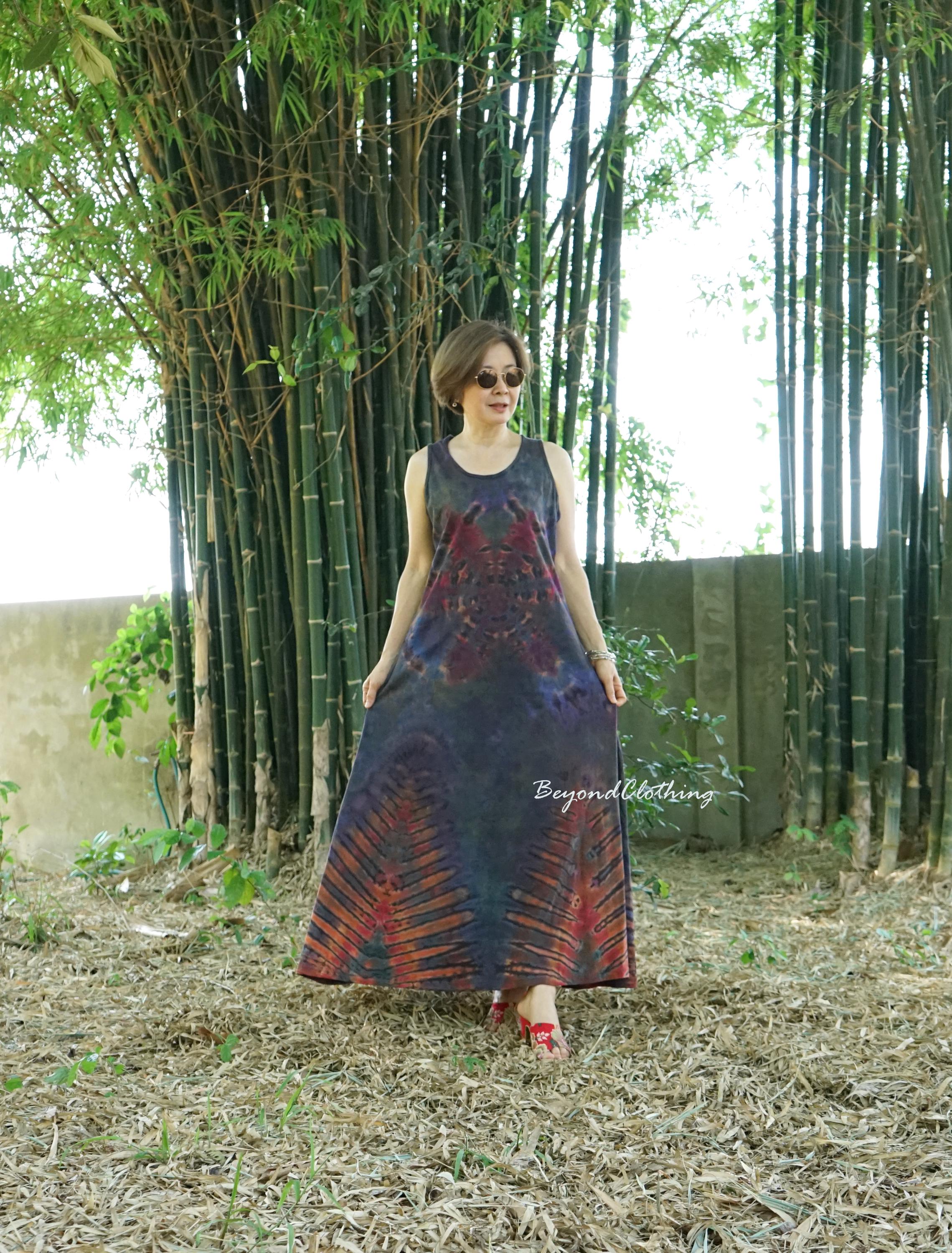 Boho Tie Dye Maxi Dress | Sleeveless Scoop Neck Summer Beach Dress | Hippie Festival Clothing | Colorful Holiday Dress - LD50J