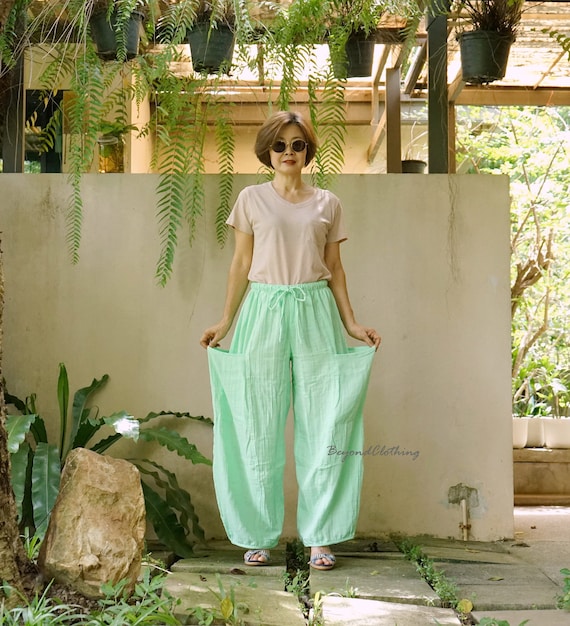Take Me Home.wide Leg Boho Pants Loose Pants Gaucho Pants Palazzo Pants Dusty Mint Double Gauze Cotton Pants With 2 Roomy Pockets Etsy Australia