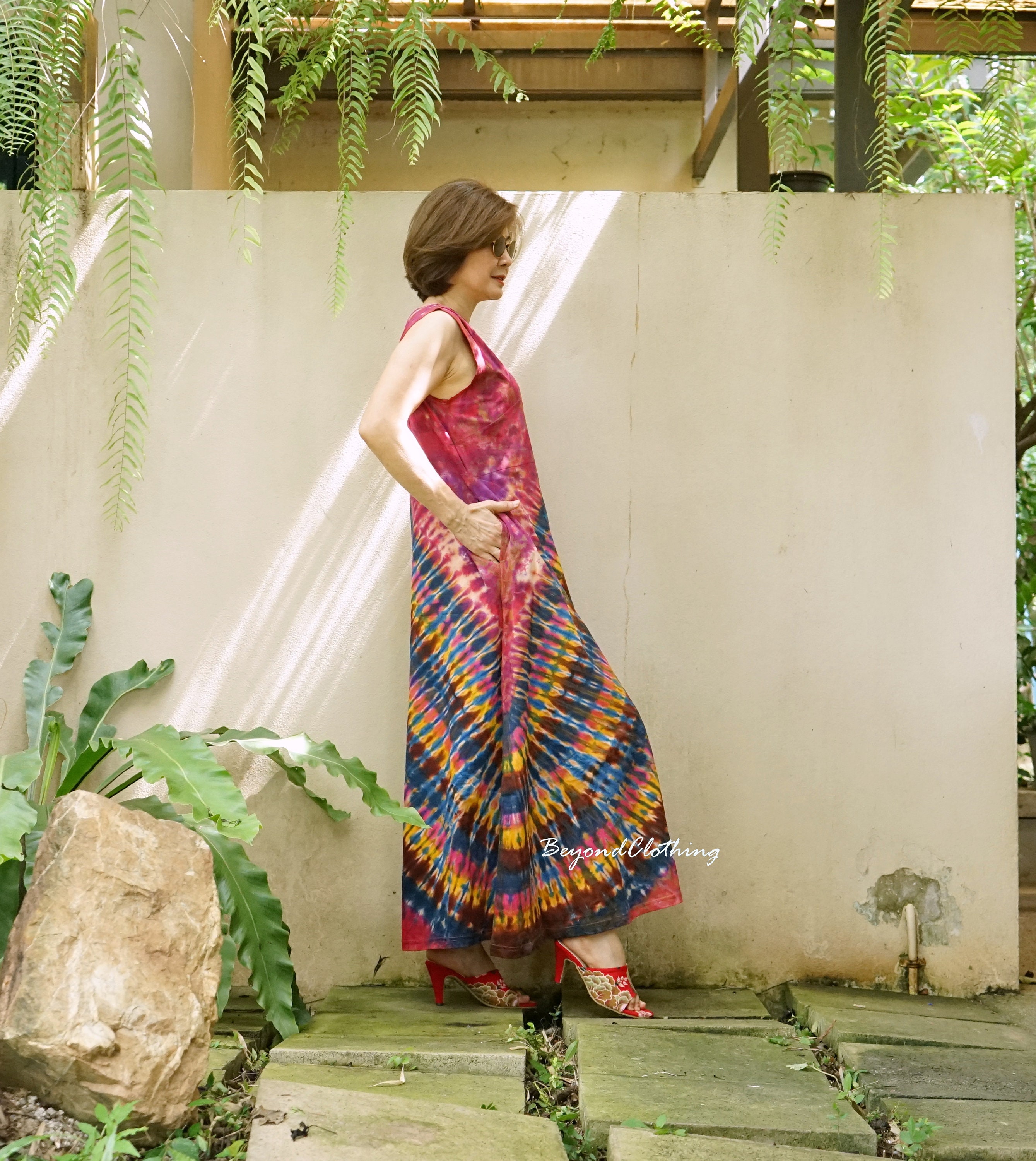 rainbow tie dye maxi dress Blue Rainbow Tie-Dye Maxi Dress
