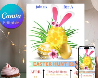Easter Egg Hunt Invitation: Editable Bunny Invite (Instant Download)