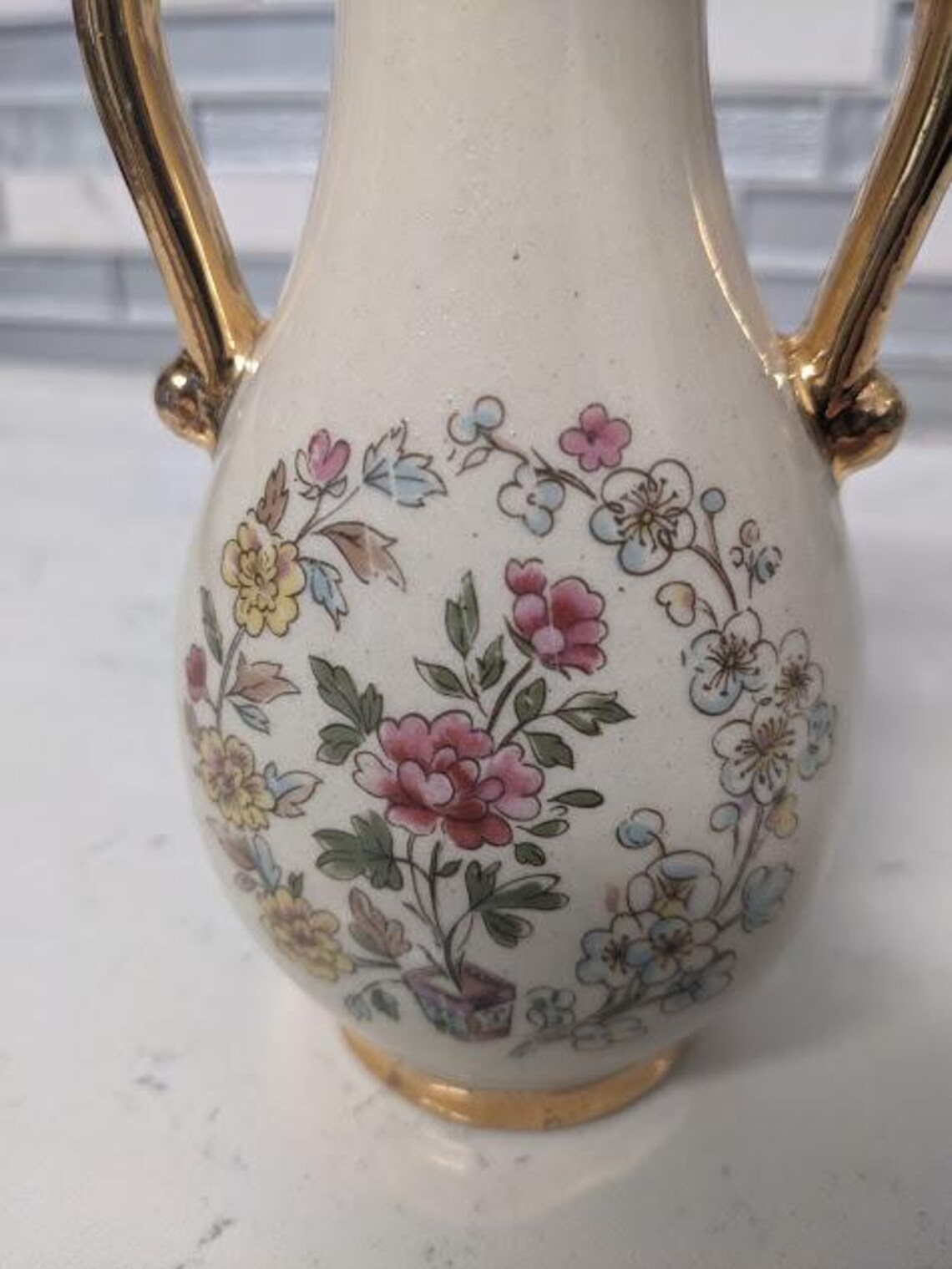Vintage Flower Bud Vase Floral Design and Gold Accents 6" - Etsy