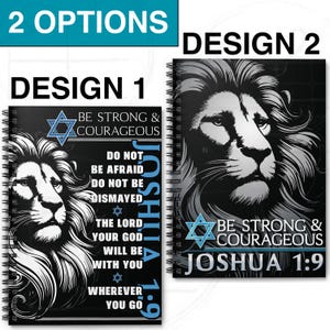 Be Strong and Courageous Notebook, Lion of Judah Design, Joshua 1:9 Scripture, Star of David Cover, Christian Jewish Journal