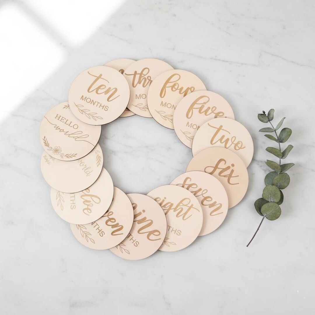 Personalized Baby Monthly Milestone Set – 12 Piece Wood Disc Set - Etsy