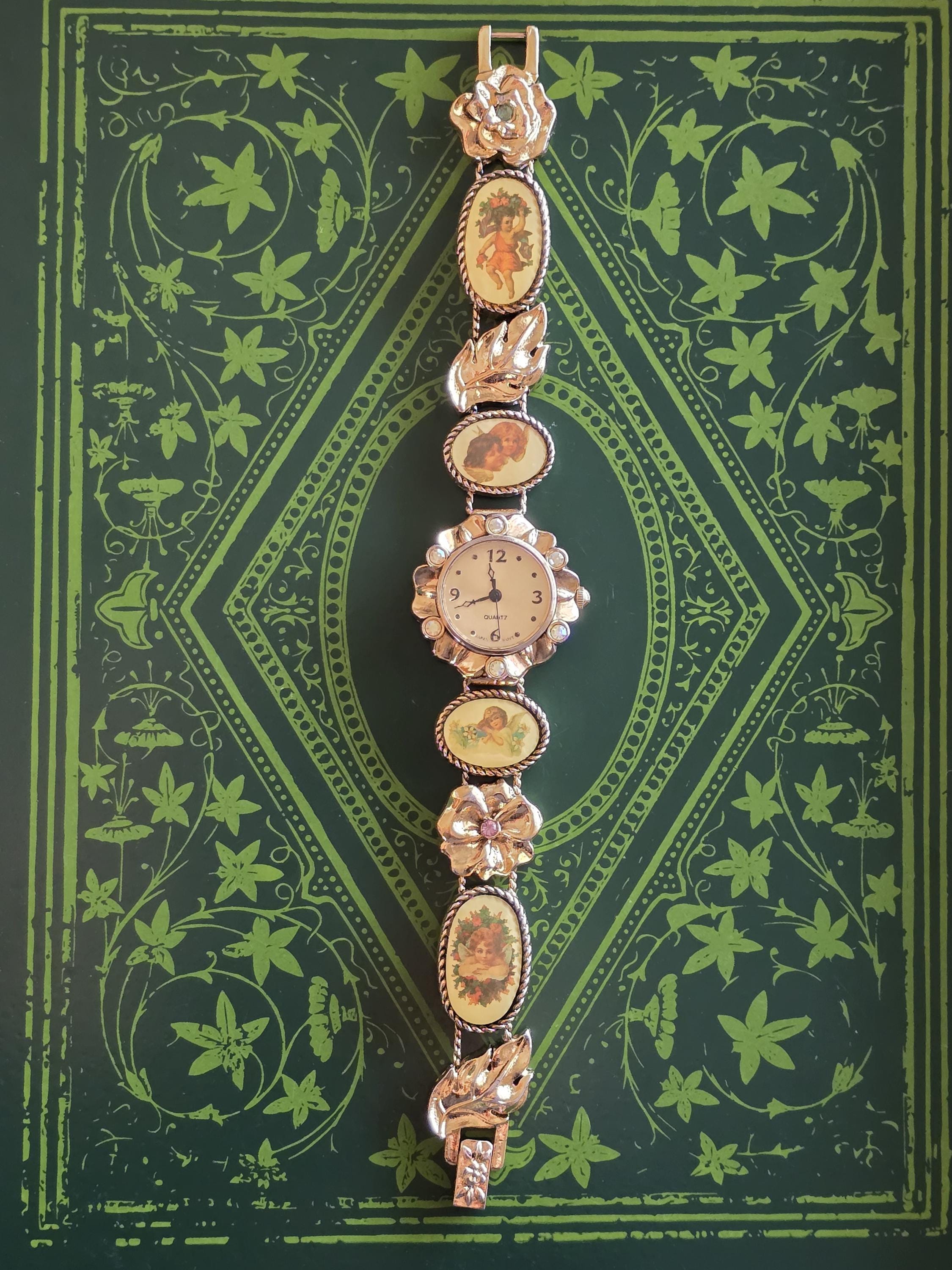 Rare Vintage gold tone Cherub Charm Bracelet Watch NEW BATTERY Vintage Avon Sii Cherub Angel Gold tone 22mm | Mercari main image 3