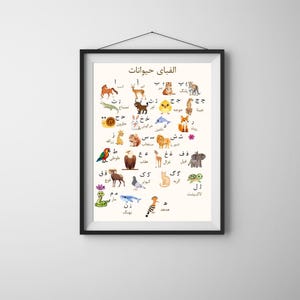 Cartel del alfabeto animal persa / Carta ABC farsi para niños / Arte educativo de la pared / Aula Montessori imprimible / فارسی الفبای حیوانات