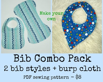 Bandana bib set, Bib and burp cloth set, Baby bib pattern, Newborn sewing pattern, Toddler bib pattern, Baby pattern