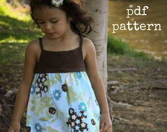Girls Crochet Dress Pattern, Crochet and fabric dress pattern, Girl dress pattern, PDF pattern, Crochet pattern