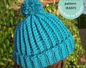 Padrão fácil de gorro canelado de crochê: design unissex (padrão em PDF)