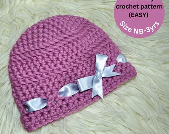Baby Crochet Hat Pattern: Easy Ribbon Design (PDF Pattern)