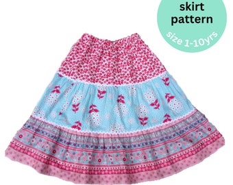 Twirl skirt pattern, Girls sewing pattern, PDF sewing pattern, Toddler pattern, 3 Tier Twirly Skirt pattern (S105)