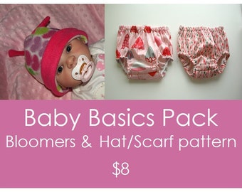 Baby hat pattern, Hat and Scarf pattern, Sewing pattern, Baby pattern, pdf pattern, Bloomer pattern