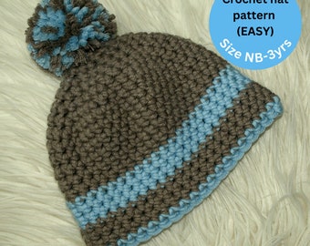 Baby hat pattern crochet, Easy Crochet pattern, Baby accessories, Crochet Beanie Hat pattern, Newborn - 3yrs, (C117)