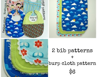 Patrones de costura para bebés, Patrón Baby Burp Cloth, Patrones para bebés, Patrón pdf, Patrón Burp rag (S114+S115)