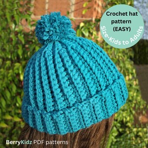 Easy crochet pattern, Chunky beanie crochet pattern, Child Hat pattern, Easy Ribbed Beanie pattern (C107), 3 sizes
