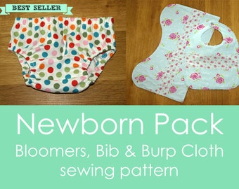 Newborn sewing pattern, Diaper Cover pattern, Bib pattern, Baby sewing pattern, Baby Bloomers pattern, Bib Burp Cloth pattern