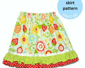 Girls Ruffle Skirt Sewing Pattern, Sizes 1-10 (PDF Pattern)