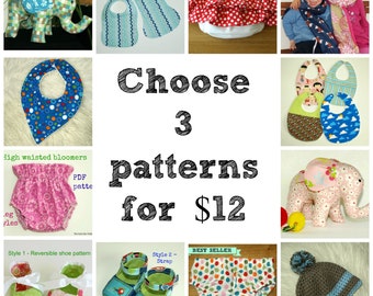 Baby pattern, Newborn pattern, Bib sewing pattern, Baby shoe pattern, Burp cloth pattern, Skirt sewing pattern