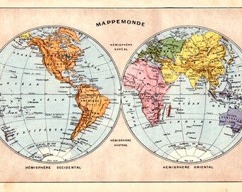 World Map 1907 dictionary plate digital image Instant Download printable 078