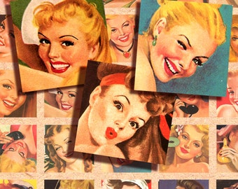 Pin Up Girls 1x1 inch square inchie digital images Instant Download printable 131