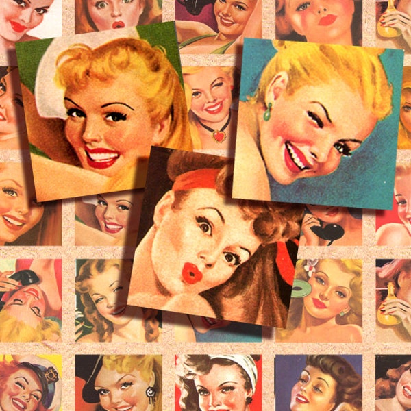 Pin Up Girls 1x1 inch square inchie digital images Instant Download printable 131