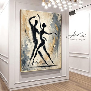 Handpainted Dancing Figurines Oil Painting: Textured Abstract Canvas Art