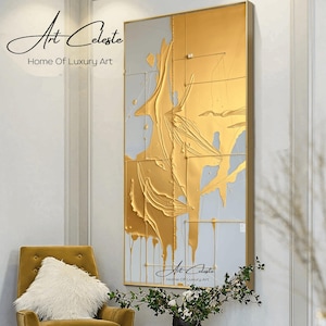 Abstract Art Canvas Oil Gold Leaf Painting | Gold Abstract Painting | Textured Abstract Wall Art | Gold Texture Art Living Room | Large Size