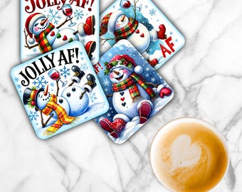 Jolly Snowmen Sublimation Transfer Sheet: 4" Square Coaster Prints, Ready To Press Printout