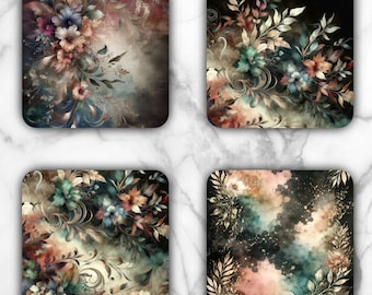 Night Foliage Flowers Sublimation Transfer Sheet: 4" Square Coaster Prints