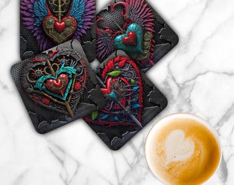 Arkusz do sublimacji Steampunk Heart: Wydruki na podstawkach o wymiarach 4" w kwadraty – nie jest to plik cyfrowy