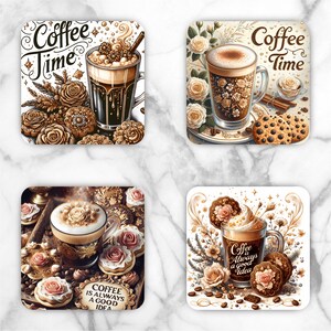 Coffee Time Sublimation Transfer Sheet: 4" Square Coasters - Ready to Press