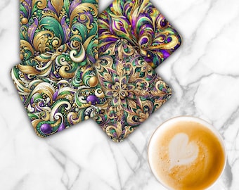 Purple/Green Pattern Sublimation Transfer Sheet: 4" Square Coaster Prints-Not A Digital File