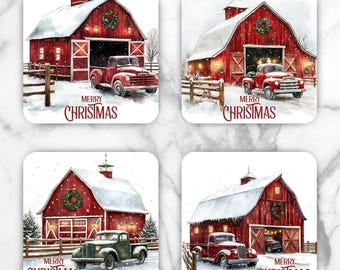 Christmas Barn Sublimation Transfer Sheet: 4" Square Coaster Prints