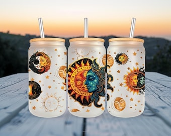 Transferencia de sublimación de Sol y Luna: Envoltorio para vaso de vidrio de 16 oz (9.7" x 4.75") - VASO NO INCLUIDO
