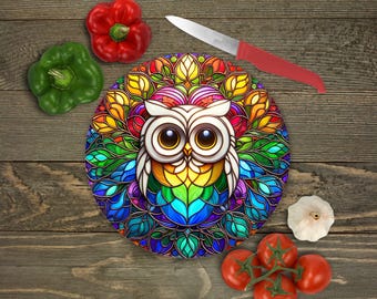12" Round Cutting Board Sublimation Transfer Sheet: White Owl - Ready to Press