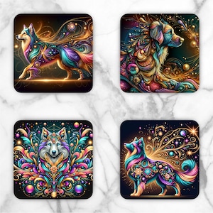Mystical Dogs Sublimation Transfer Sheet: 4" Square Coaster Prints