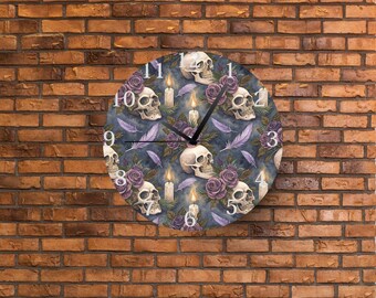 Skulls and Roses Clock Face Sublimation Transfer: Ready to Press Print (8", 10", 12")