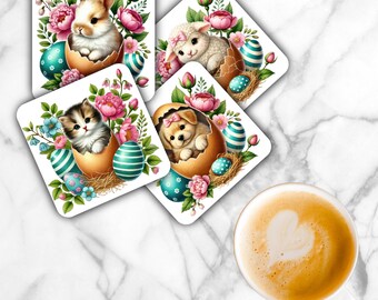 Eggy Animals Sublimation Transfer Sheet: 4" Square Coaster Prints-Not A Digital File