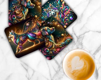 Mystical Dogs Sublimation Transfer Sheet: 4" Square Coaster Prints