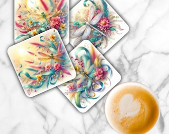 Green Dragonflies Sublimation Transfer Sheet: 4" Square Coaster Prints-Not A Digital File