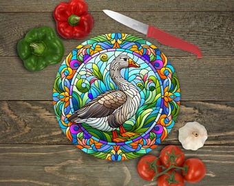 12" Round Cutting Board Sublimation Transfer Sheet: Stained Glass Goose-Ready to Press