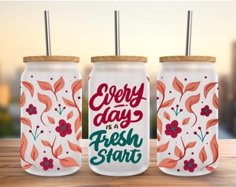 Vinilo adhesivo para vasos Fresh Start: Transferencia para latas de vidrio de 16 oz (9,7" x 4,75") - NO DIGITAL