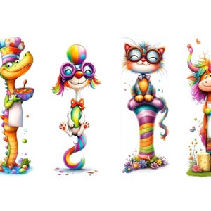 Quirky Animals Bookmark Sublimation Transfer Sheet: Ready To Press (2x6 inch, 4 Images/Sheet)