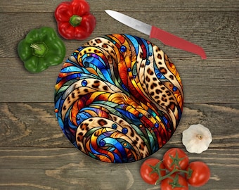 12" Round Cutting Board Sublimation Transfer Sheet: Stained Glass Animal Print Design-Ready to Press