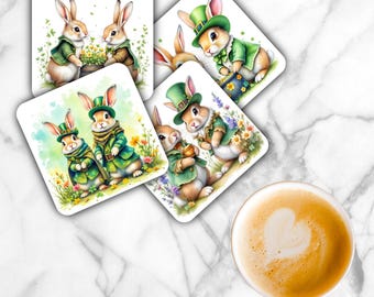 Shamrock Bunnies Sublimation Transfer Sheet: 4" Square Coaster Prints-Not A Digital File